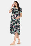 Coucou Maternity Woven Mid Length Nightdress With Side Zipper And Discreet Feeding - Navy Peony — thumbnail 4